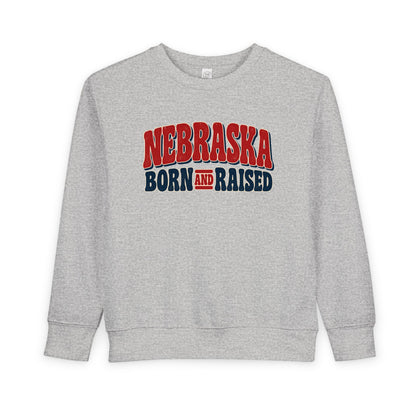 Nebraska Born and Raised Retro 1970s Unisex Toddler Sweatshirt Graphic
