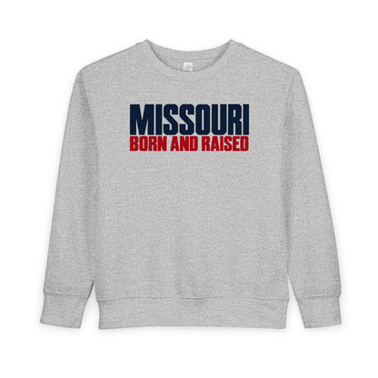 Missouri Born and Raised Modern Streetwear Unisex Toddler Sweatshirt Graphic