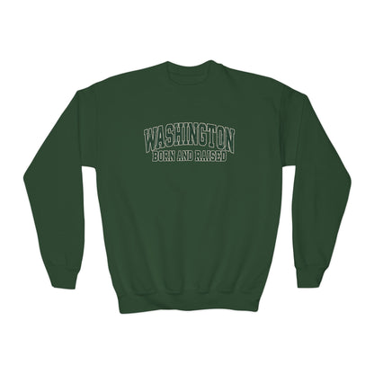 Washington Born and Raised Classic Collegiate Unisex Youth Crewneck Sweatshirt Graphic