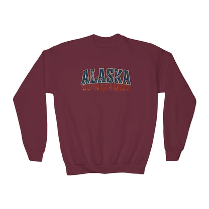 Alaska Born and Raised Vintage Outdoor Heritage Unisex Youth Crewneck Sweatshirt Graphic