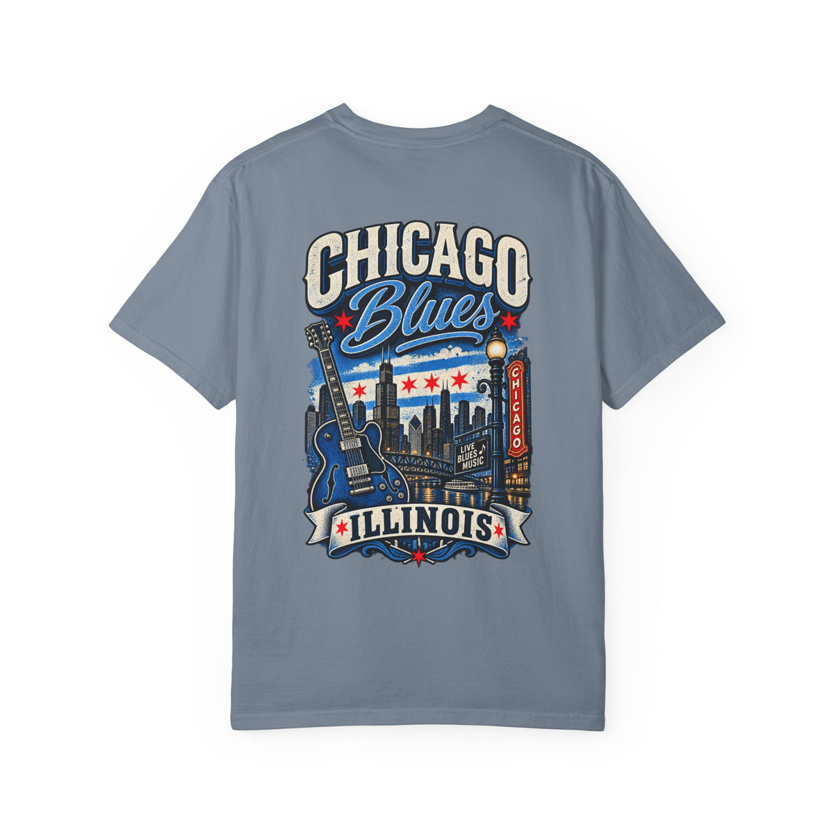 Chicago Illinois Blues Streetwear Unisex Comfort Color 1717 Streetwear Graphic Tee