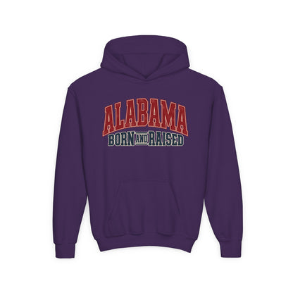 Alabama Born and Raised Vintage Athletic Heritage Unisex Youth Heavy Blend Hooded Sweatshirt Graphic