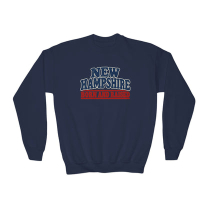 New Hampshire Born and Raised Retro 1970s New England Unisex Youth Crewneck Sweatshirt Graphic
