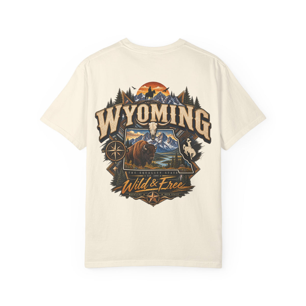 Wyoming Wild and Free Unisex Comfort Color 1717 Streetwear Graphic Tee