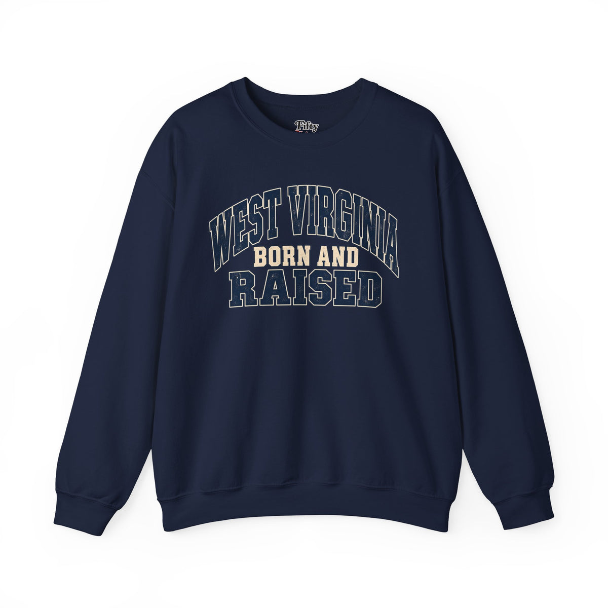 West Virginia Born and Raised Unisex Crewneck Sweatshirt State Name Graphic