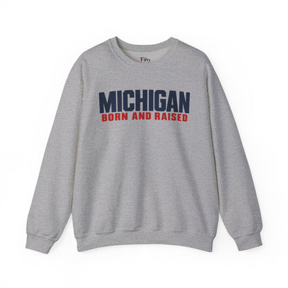 Michigan Born and Raised Minimalist Unisex Sweatshirt Graphic