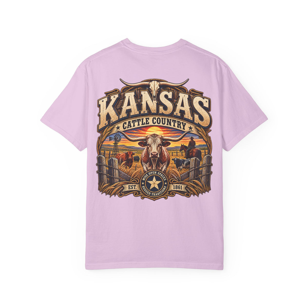 Kansas Cattle Country Unisex Comfort Color 1717 Streetwear Graphic Tee