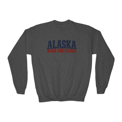 Alaska Born and Raised Bold Northern Workwear Unisex Youth Crewneck Sweatshirt Graphic