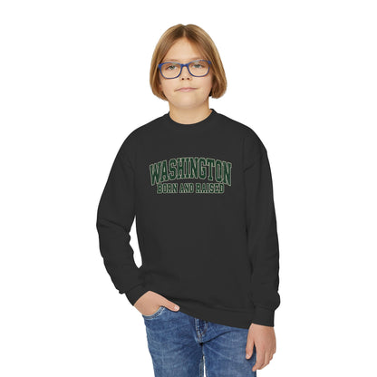 Washington Born and Raised Classic Collegiate Unisex Youth Crewneck Sweatshirt Graphic