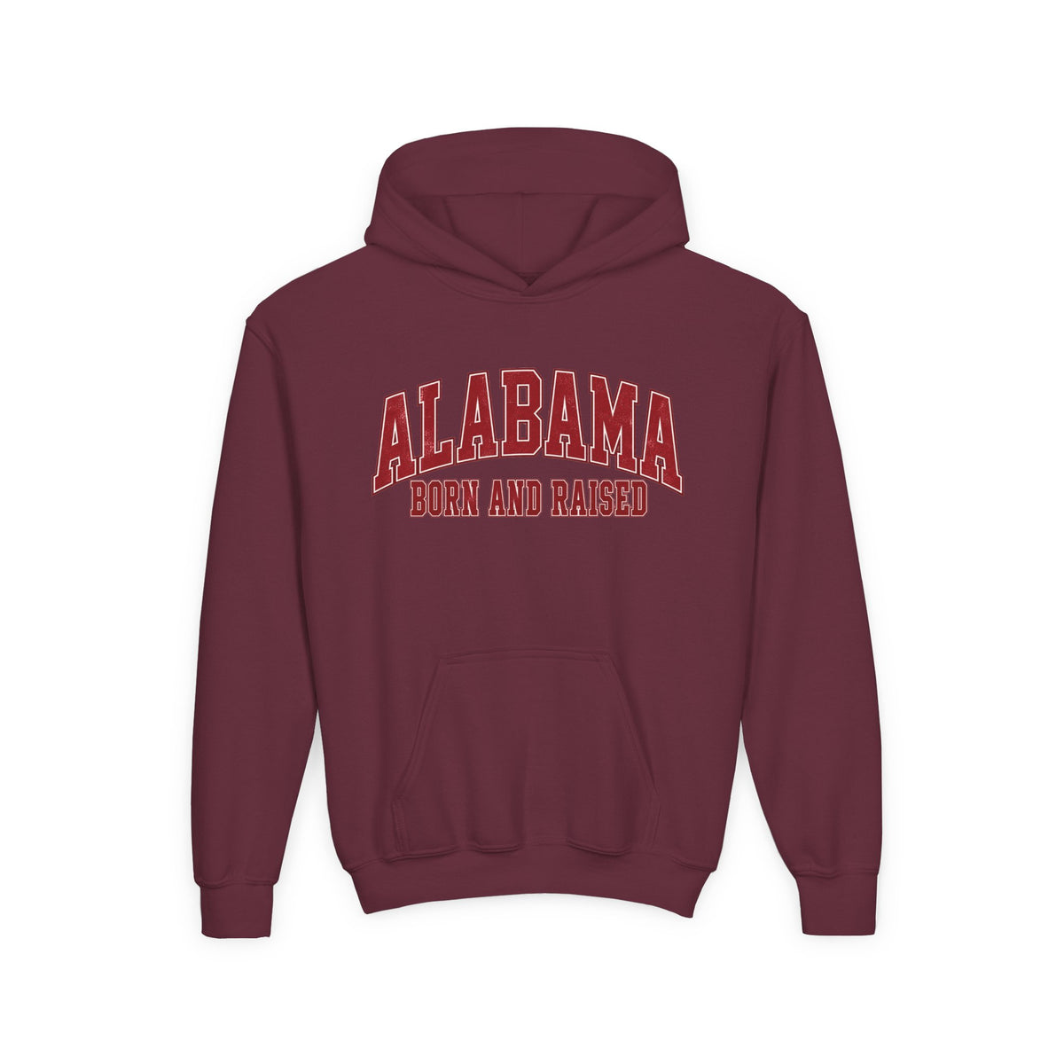Alabama Born and Raised Collegiate Classic Unisex Youth Heavy Blend Hooded Sweatshirt Graphic