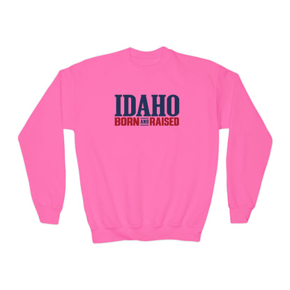 Idaho Born and Raised Premium Heritage Unisex Youth Crewneck Sweatshirt Graphic