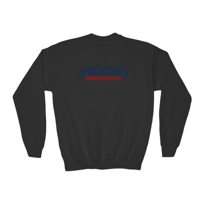 Pennsylvania Born and Raised Minimal Heritage Unisex Youth Crewneck Sweatshirt Graphic