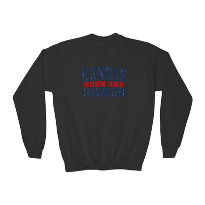Kansas Born and Raised Classic Heritage Unisex Youth Crewneck Sweatshirt Graphic