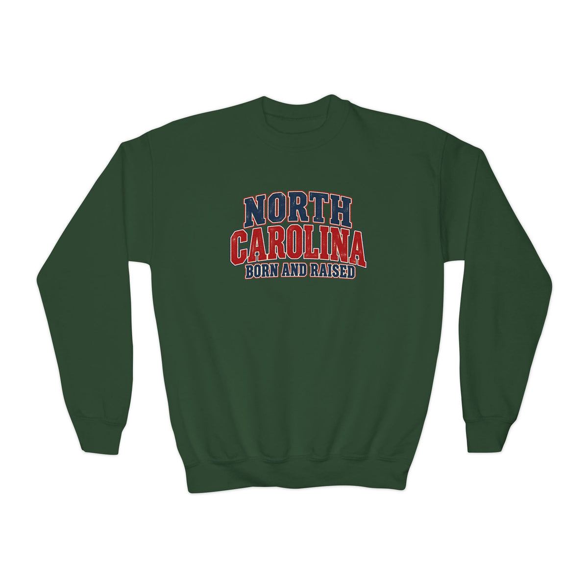 North Carolina Born and Raised Vintage Americana Unisex Youth Crewneck Sweatshirt Graphic