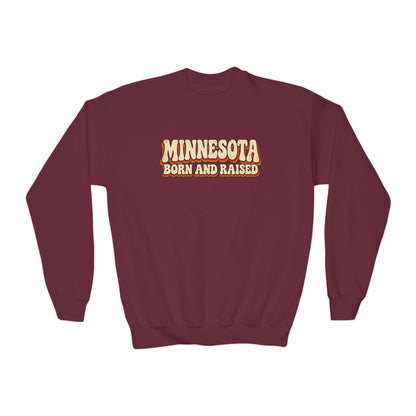 Minnesota Born and Raised Retro 1970s Unisex Youth Crewneck Sweatshirt Graphic