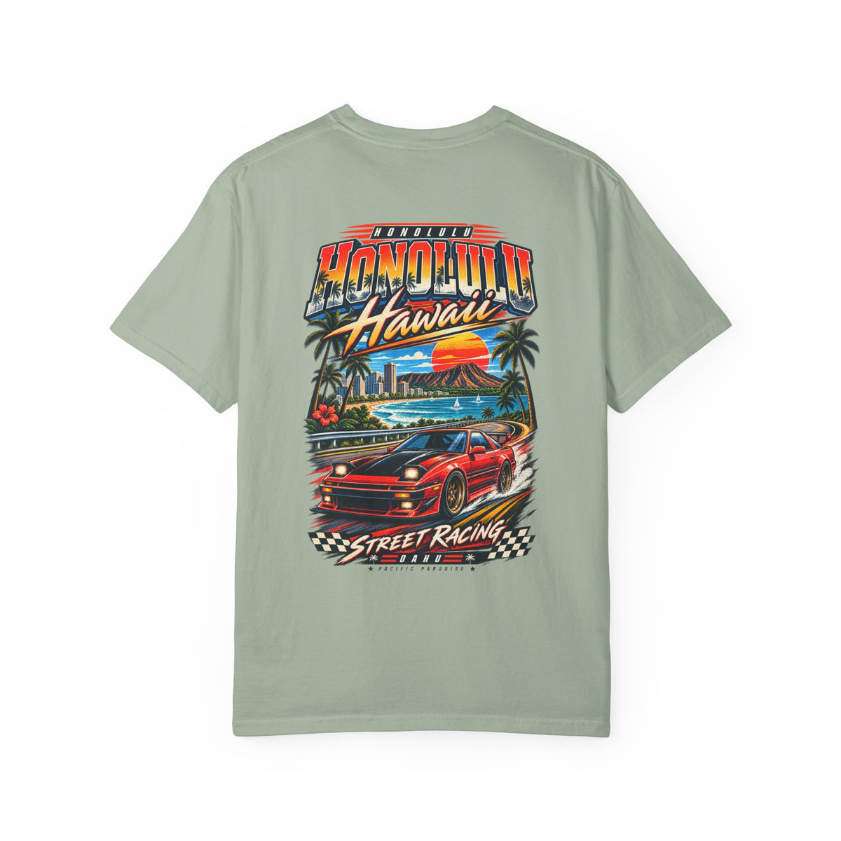 Honolulu Hawaii Street Racing Unisex Comfort Color 1717 Streetwear Graphic Tee