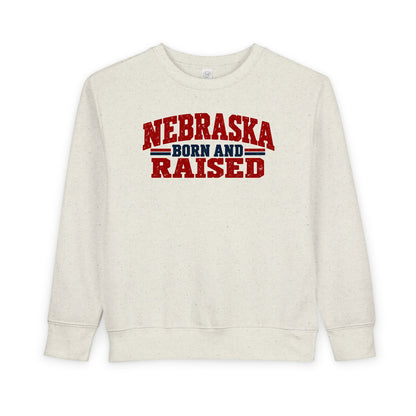 Nebraska Born and Raised Vintage Farmhouse Unisex Toddler Sweatshirt Graphic