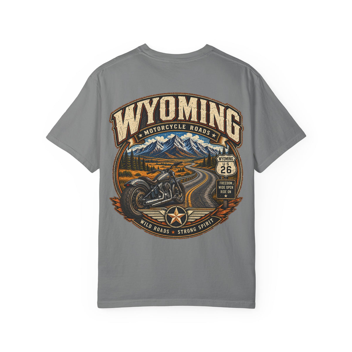 Wyoming Motorcycle Roads Unisex Comfort Color 1717 Streetwear Graphic Tee