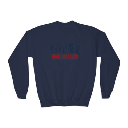 New Hampshire Born and Raised Rugged New England Unisex Youth Crewneck Sweatshirt