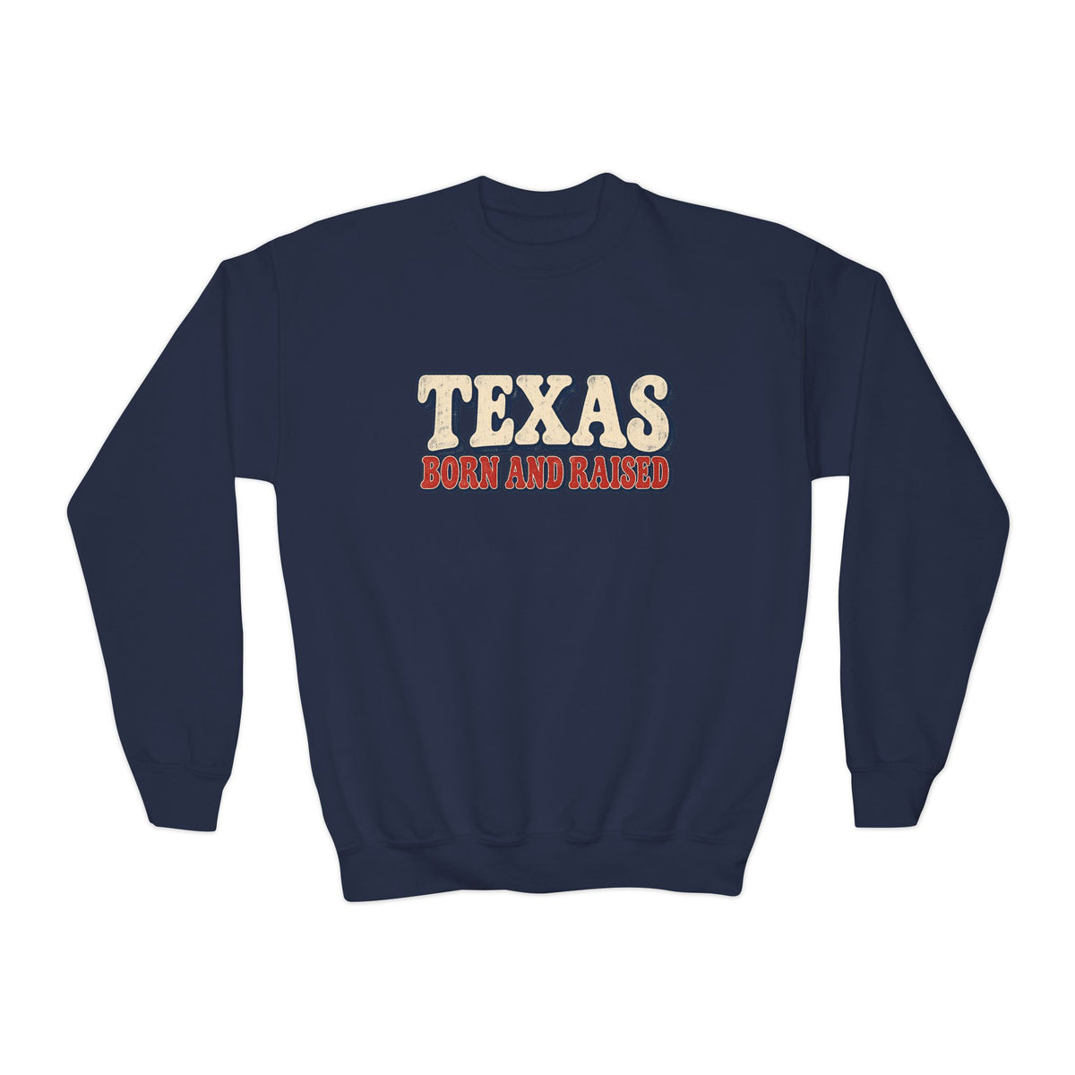 Texas Born and Raised  Retro Americana Unisex Youth Crewneck Sweatshirt Graphic