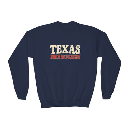 Texas Born and Raised  Retro Americana Unisex Youth Crewneck Sweatshirt Graphic
