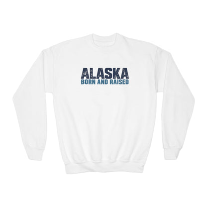 Alaska Born and Raised Modern Streetwear Unisex Youth Crewneck Sweatshirt Graphic