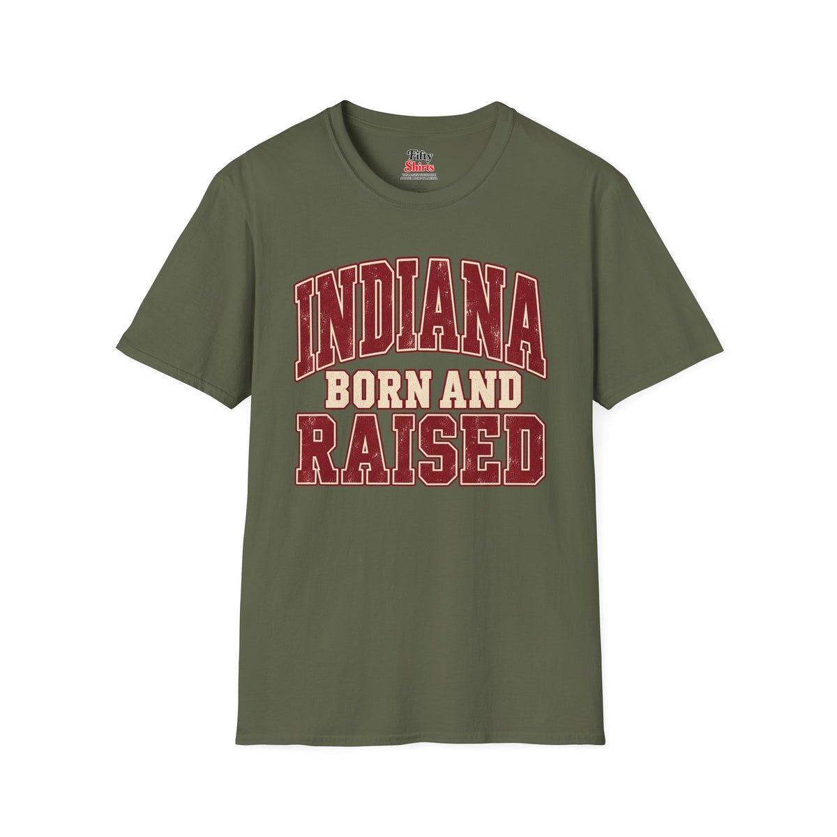 Indiana Born and Raised Unisex Softstyle T Shirt State Name Graphic Tee