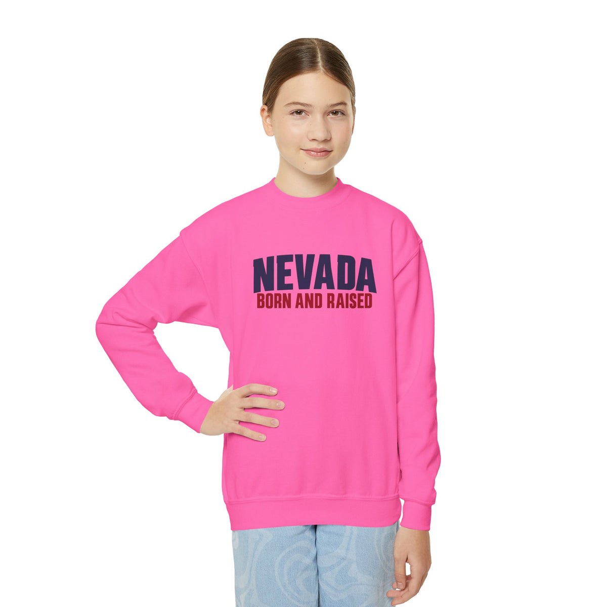 Nevada Born and Raised Minimal Heritage Unisex Youth Crewneck Sweatshirt Graphic