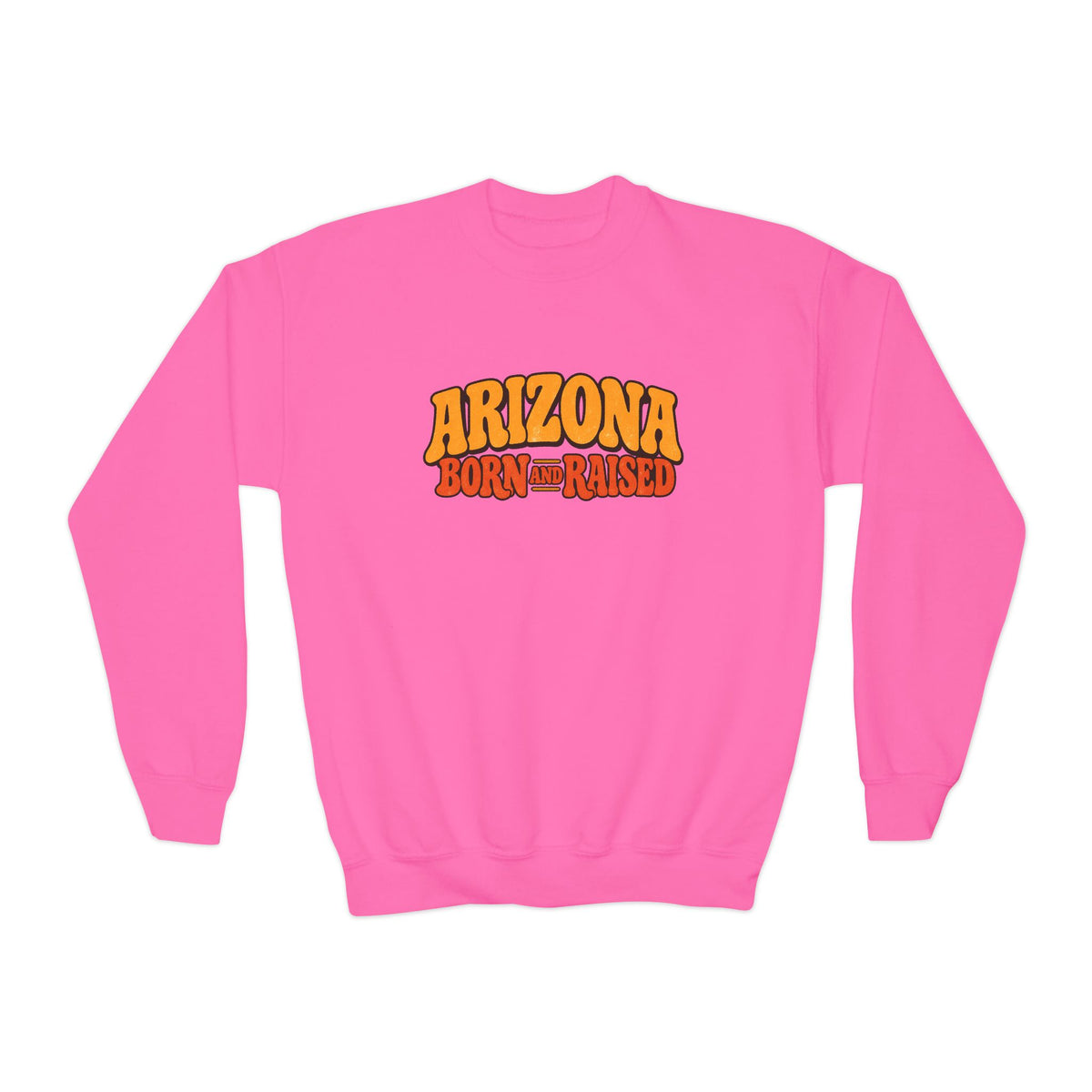 Arizona Born and Raised  Retro 1970s Southwest Unisex Youth Crewneck Sweatshirt Graphic