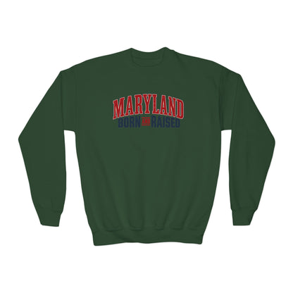 Maryland Born and Raised Timeless Heritage Unisex Youth Crewneck Sweatshirt Graphic