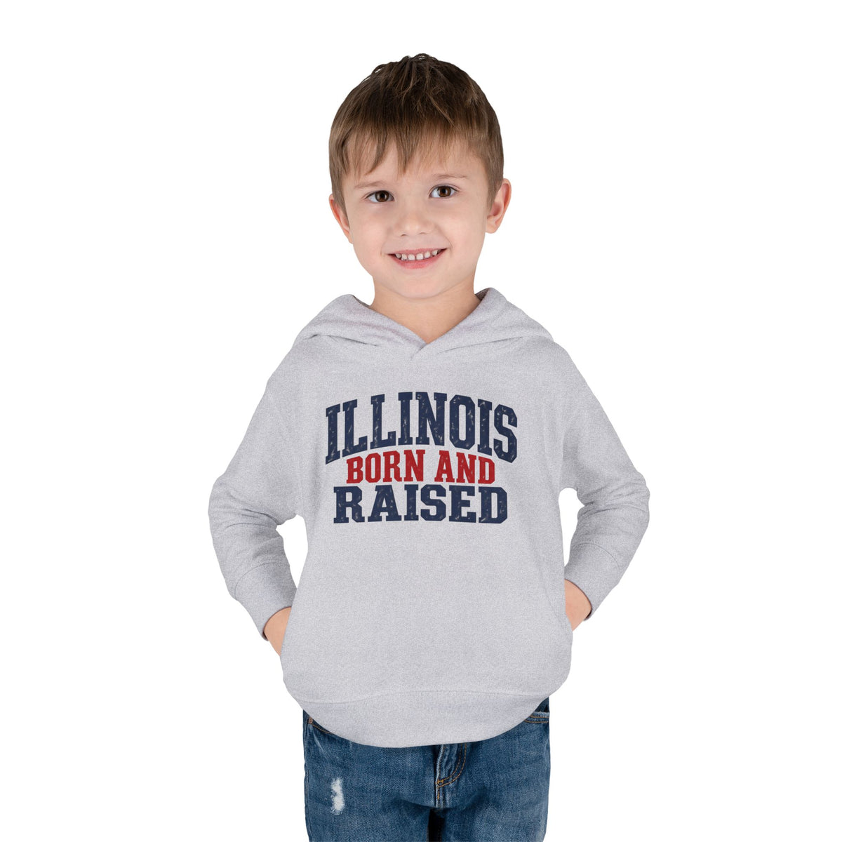 Illinois Born and Raised Bold Hometown Pride Unisex Toddler Pullover Fleece Hoodie