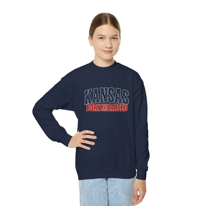 Kansas Born and Raised Western Heritage Unisex Youth Crewneck Sweatshirt Graphic