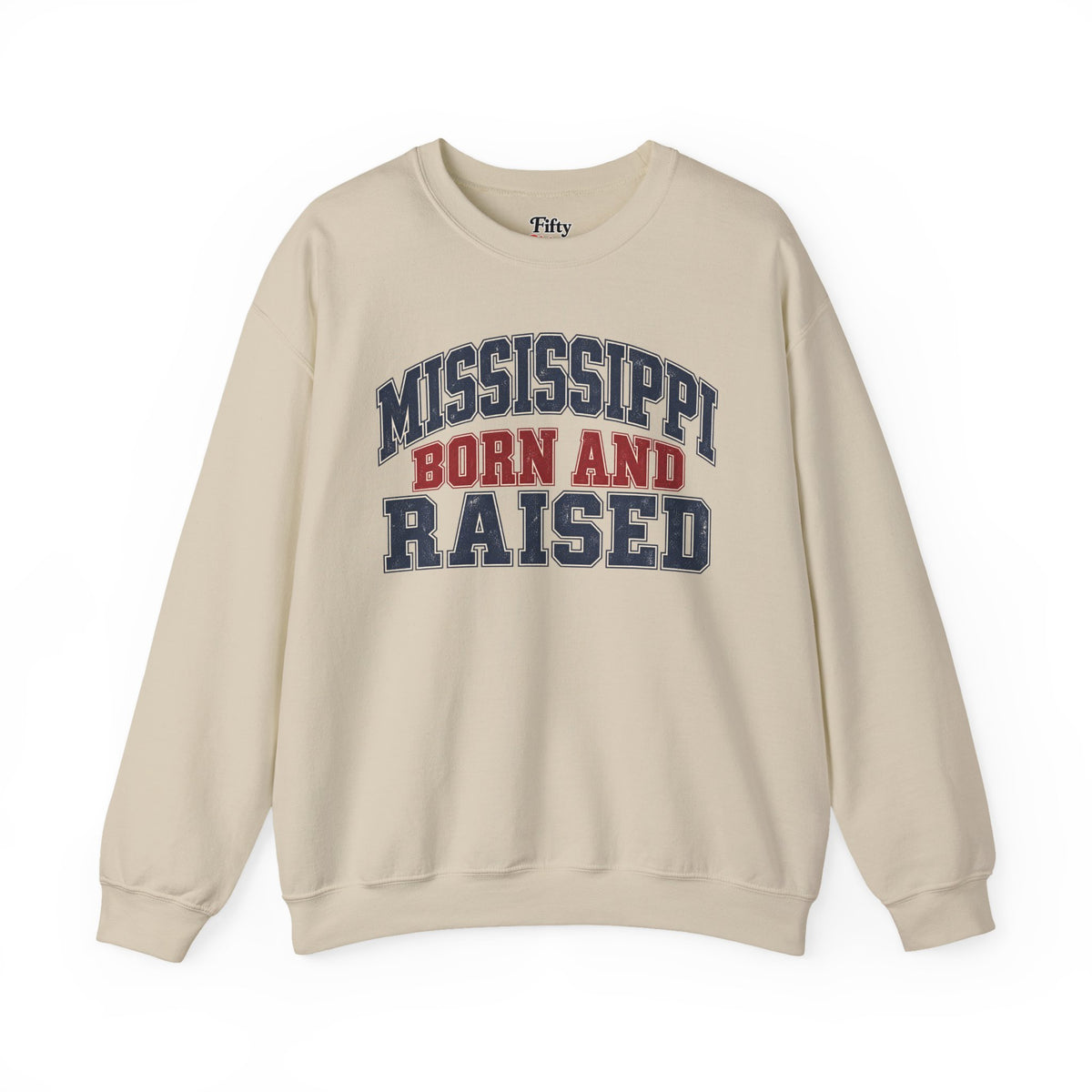 Mississippi Born and Raised Unisex Crewneck Sweatshirt State Name Graphic