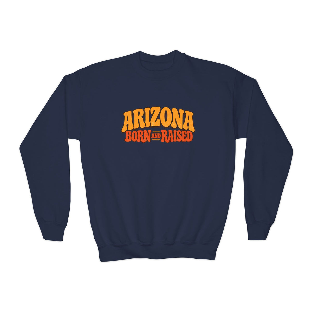 Arizona Born and Raised  Retro 1970s Southwest Unisex Youth Crewneck Sweatshirt Graphic