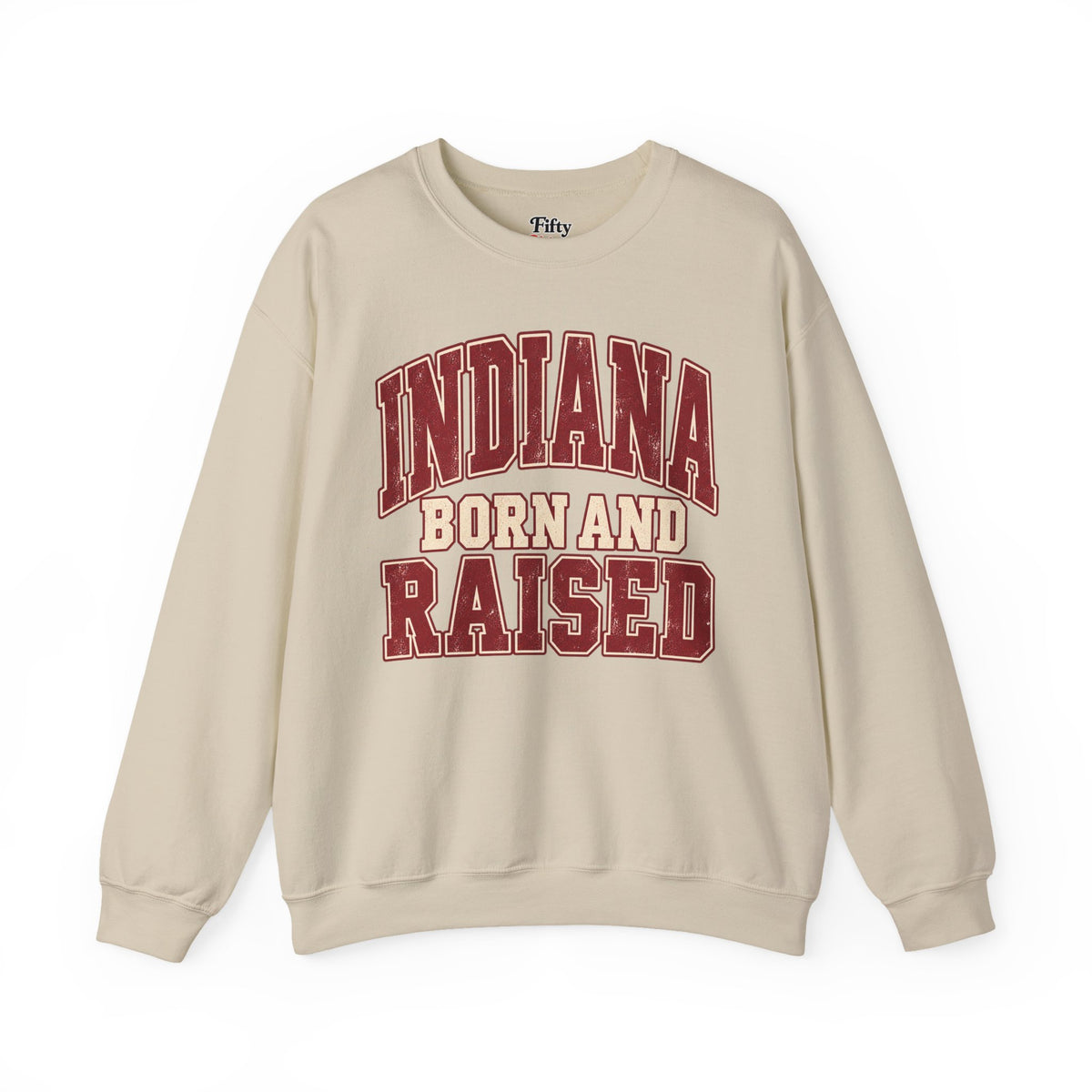 Indiana Born and Raised Unisex Crewneck Sweatshirt State Name Graphic
