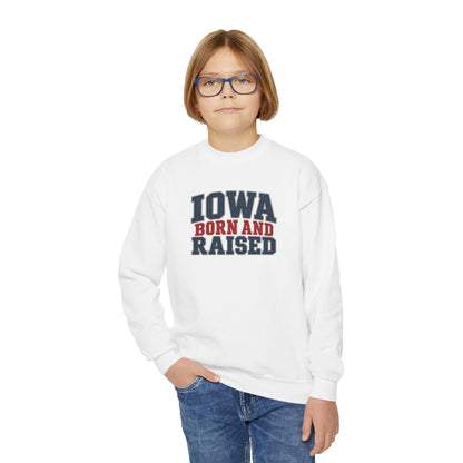 Iowa Born and Raised Classic Heritage Unisex Youth Crewneck Sweatshirt Graphic