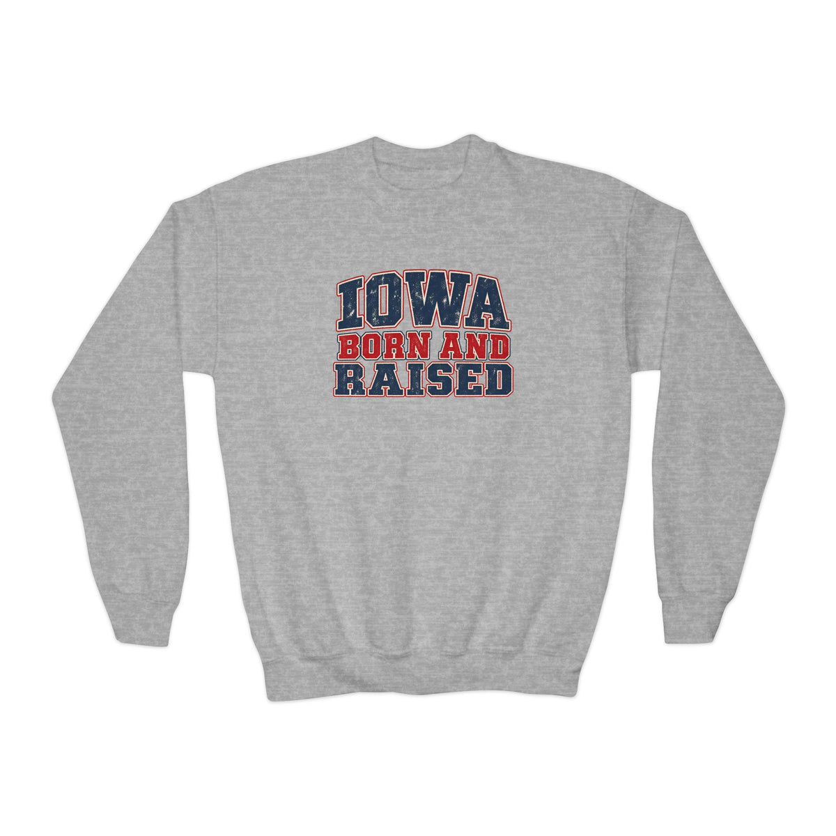 Iowa Born and Raised intage Farmhouse Americana Unisex Youth Crewneck Sweatshirt Graphic