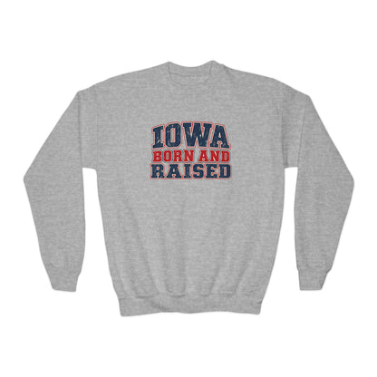 Iowa Born and Raised intage Farmhouse Americana Unisex Youth Crewneck Sweatshirt Graphic