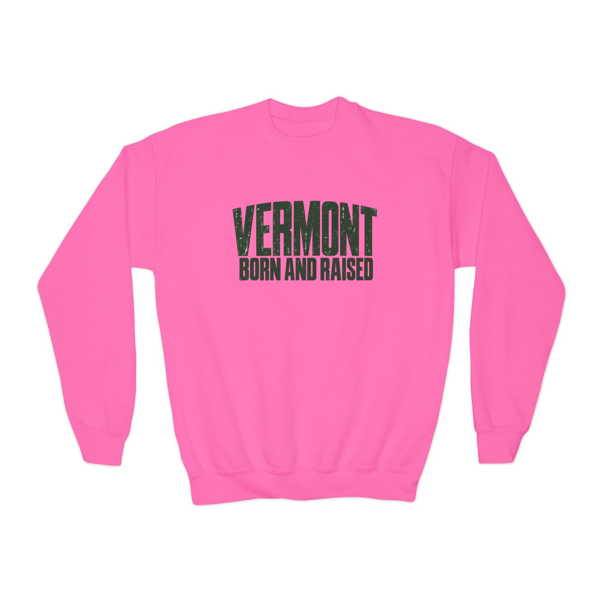 Vermont Born and Raised Modern New England Streetwear Unisex Youth Crewneck Sweatshirt