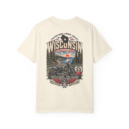 Wisconsin Motorcycle Roads Unisex Comfort Color 1717 Streetwear Graphic Tee