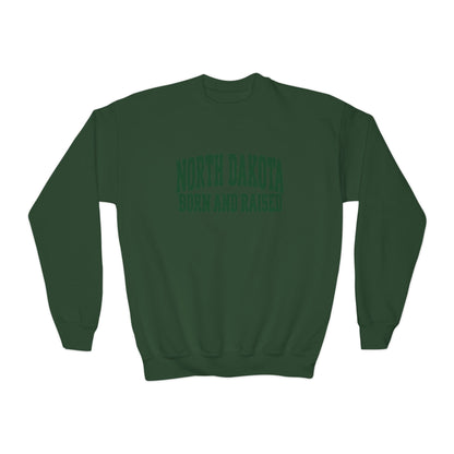 North Dakota Born and Raised Vintage Collegiate Unisex Youth Crewneck Sweatshirt Graphic