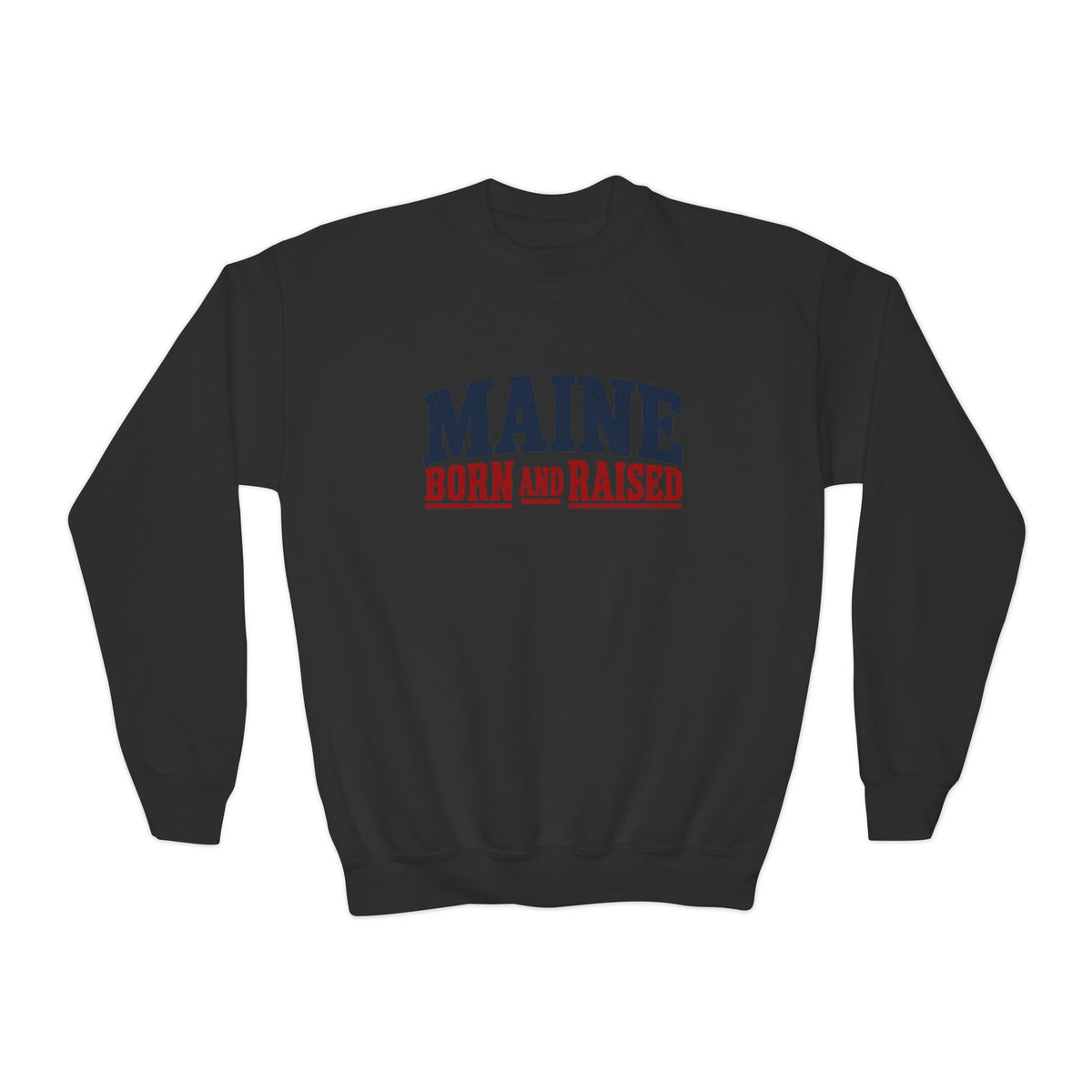 Maine Born and Raised Rugged Outdoor Heritage Unisex Youth Crewneck Sweatshirt Graphic