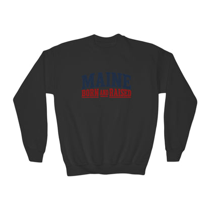 Maine Born and Raised Rugged Outdoor Heritage Unisex Youth Crewneck Sweatshirt Graphic