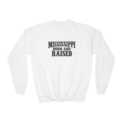 Mississippi Born and Raised Classic Southern Heritage Unisex Youth Crewneck Sweatshirt Graphic
