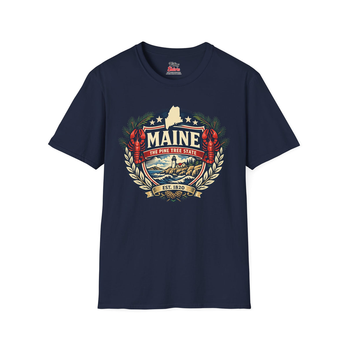 Maine Heritage Badge Unisex Softstyle T Shirt State Pride Graphic Tee Collections FS03