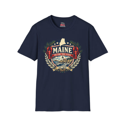 Maine Heritage Badge Unisex Softstyle T Shirt State Pride Graphic Tee Collections FS03