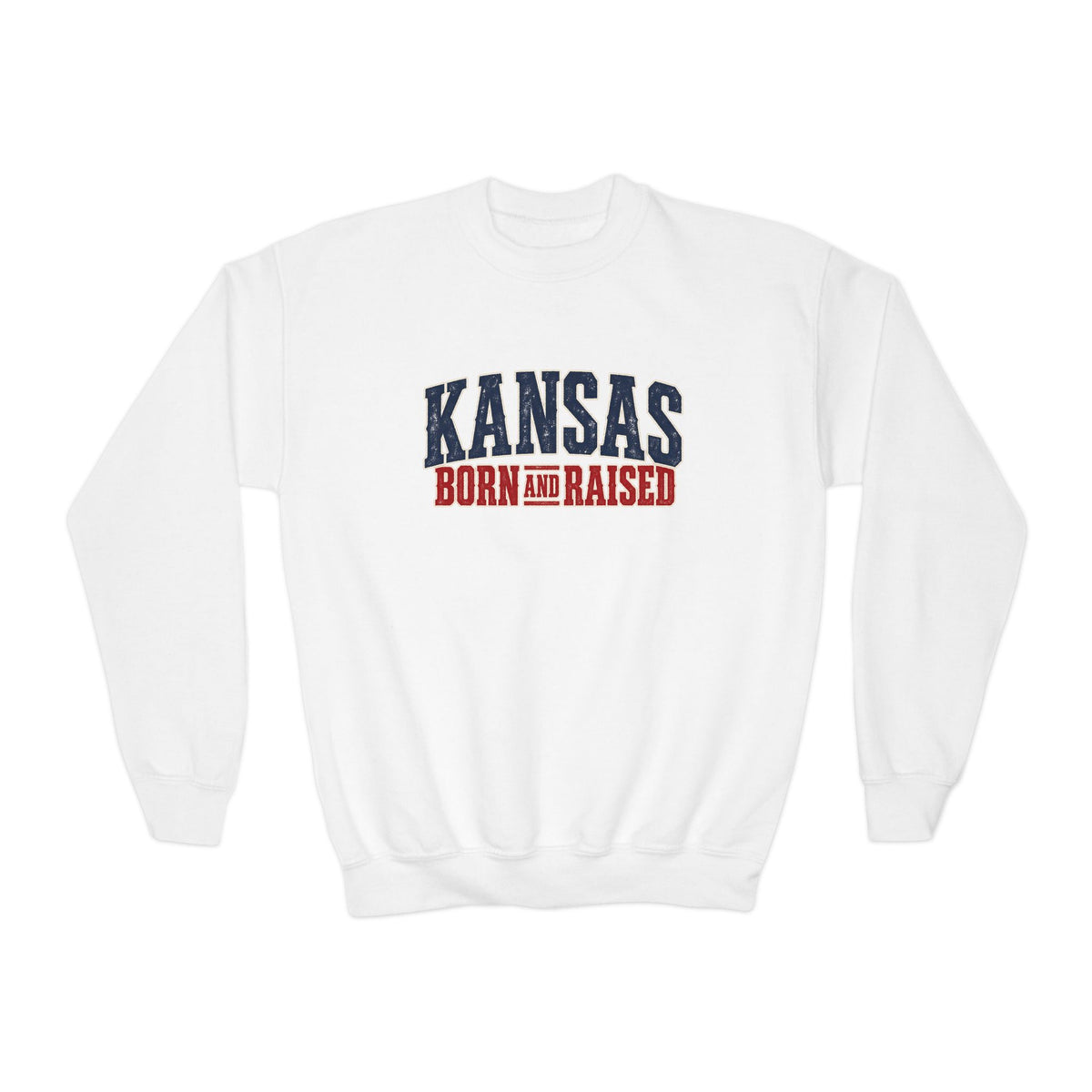 Kansas Born and Raised Western Heritage Unisex Youth Crewneck Sweatshirt Graphic
