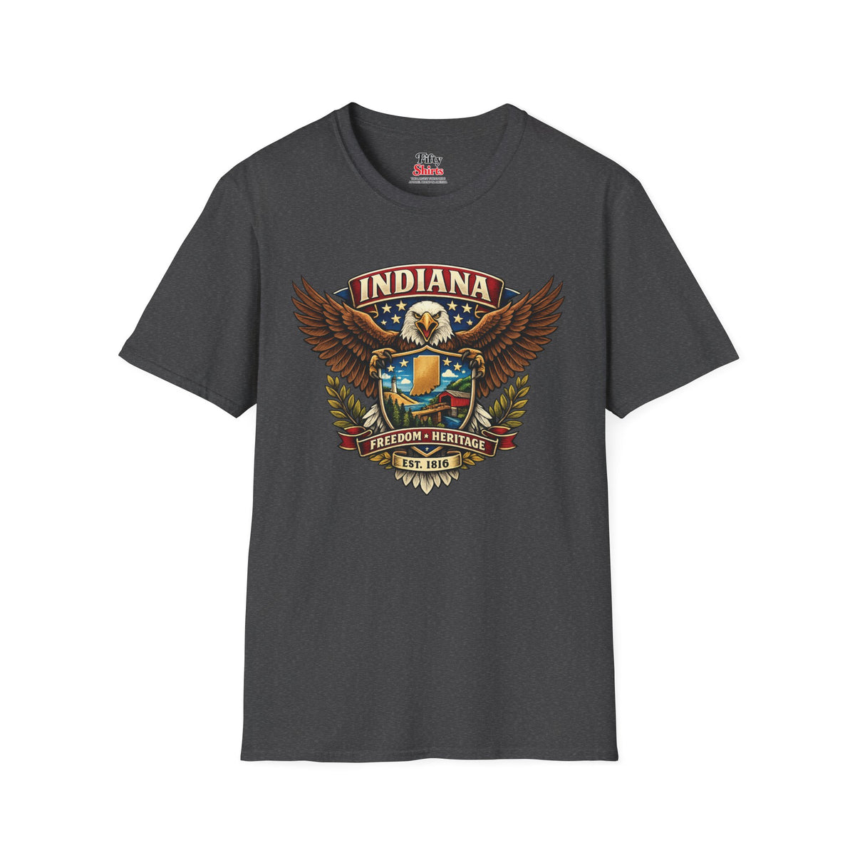 Indiana Americana Eagle Unisex Softstyle T Shirt State Pride Graphic Tee Collections FS03