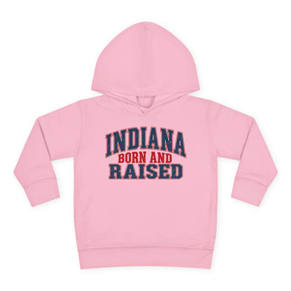 Indiana Born and Raised Bold Hometown Pride Unisex Toddler Pullover Fleece Hoodie