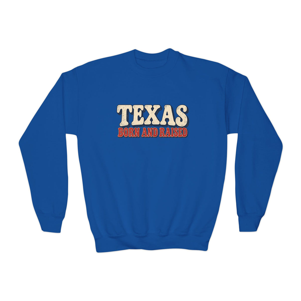 Texas Born and Raised  Retro Americana Unisex Youth Crewneck Sweatshirt Graphic